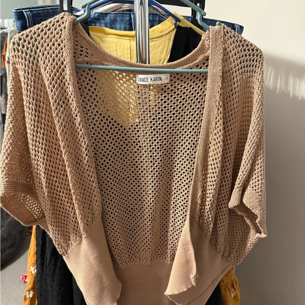 Grace Karin Women's Beige Open-Knit Shrug